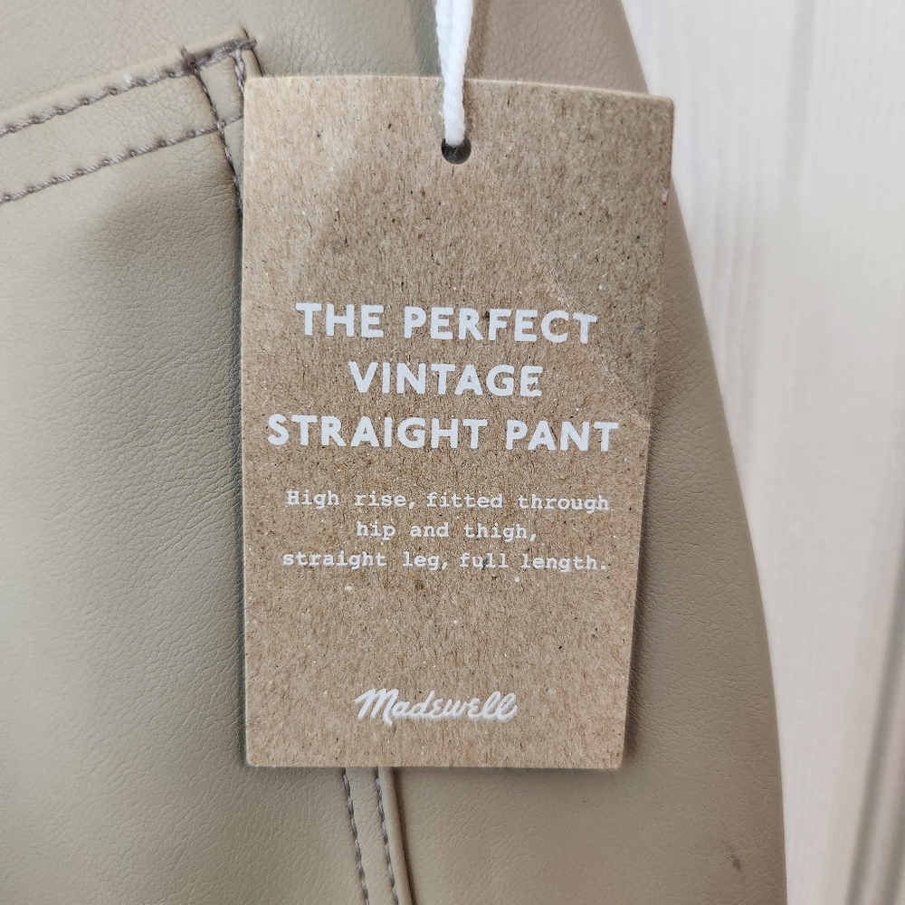 Madewell Faux Leather Pants The Perfect Vintage Straight Jean Size 29P Beige - Picture 6 of 13